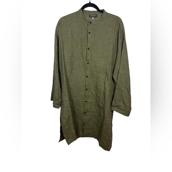 Eskandar Linen Wide A-line Collarless Shirt - Very Long With Slits Size 1 - Picture 3 of 10